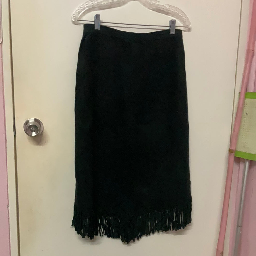Cool Fringed Black leather Skirt